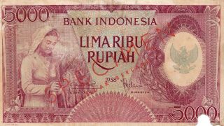 Indonesia Banknote,  5000 Rupiah 1958 " Specimen " Rare