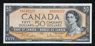 Canada 1954 $50 Fifty Dollar Banknote,  Beattie/rasminsky,  Prefix B/h,  Vf/ef