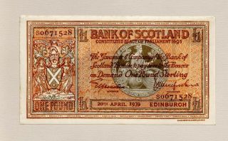 Bank Of Scotland One Pound Note 20 April 1939