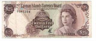 Cayman Islands $25 Dollars Vf,  Qeii Banknote (1971) P - 4 First Prefix A/1