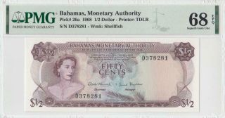 1968 British Colony Bahamas Qeii $1/2 Rare ( (pmg 68 Epq))
