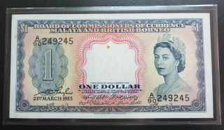 British Malaya Borneo,  $1 One Dollar 1953 Banknote,  Queen Elizabeth Ii Qeii Note