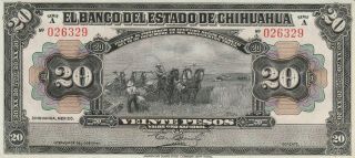 Mexico: 20 Pesos Banco Del Estado De Chihuahua Dec 12,  1913 Unc.