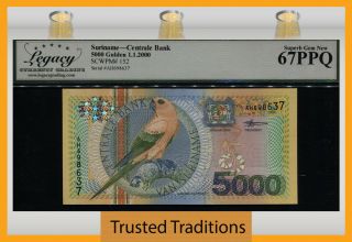 Tt Pk 152 2000 Suriname Centrale Bank 5000 Gulden Bird Lcg 67 Ppq Gem