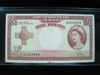 Malta £1 Pound 1949 1954 P24b Queen British 844 Bank Currency Banknote Money