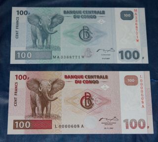 Congo Democratic Republic 100 Francs,  1997,  P - 90,  Low,  & P 92 Unc