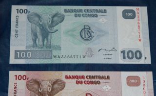 Congo Democratic Republic 100 Francs,  1997,  P - 90,  Low,  & P 92 UNC 2