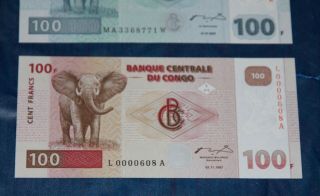 Congo Democratic Republic 100 Francs,  1997,  P - 90,  Low,  & P 92 UNC 3