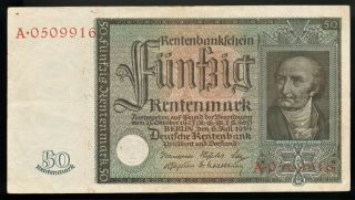 1934 Germany Stabilization Bank 50 Rentenmark Currency Banknote Pick 172 Vf,