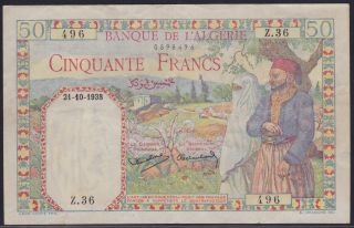 Algeria 50 Francs 1938,  Vf -,  Pick 16a