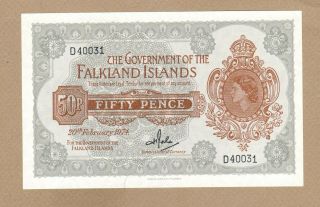 Falkland Islands: 50 Pence Banknote,  (unc),  P - 10b,  20.  02.  1974,
