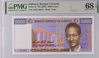 Djibouti 5000 Francs Nd 2002 P 44 Gem Unc Pmg 68 Epq High