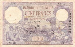 Banque De Algeria And Tunisia 100 Francs 1936 P - 10 Vg Moghrar Oasis And Tiout