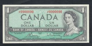 1954 Bank Of Canada 1 Dollar 2 Digit Radar Bank Note Bouey/rasminsky