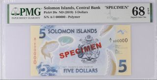 Solomon Islands 5 Dollars Nd 2019 P 38 Specimen Gem Unc Pmg 68 Epq Top