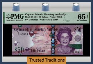 Tt Pk 42b 2014 Cayman Islands 50 Dollars Queen Elizabeth Ii Pmg 65 Epq Gem Unc