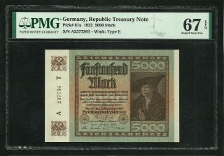 Germany : 5000 Mark 1922 ; Pmg : Gem Unc 67 ; Epq