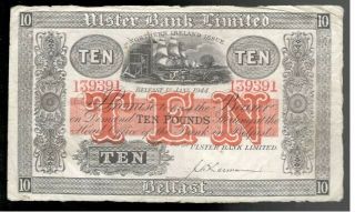 Northern Ireland,  1944,  Ulster Bank,  £10 Pounds,  Crisp Avf