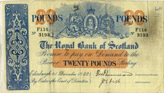 Scotland 1952 The Royal Bank Of Scotland 20 Pounds.