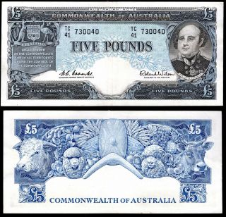 Australia,  Reserve Bank,  £5 (1960 - 65),  Tc/41 730040 (wpm 35a).  Crisp Vf.