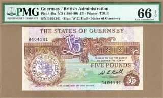 Guernsey: 5 Pounds Banknote,  (unc Pmg66),  P - 49a,  1980 - 89,