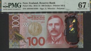 Tt Pk 195a 2015 - 16 Zealand Reserve Bank 100 Dollars Pmg 67 Epq Gem