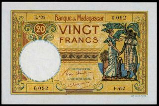 Madagascar 20 Francs Nd 1937 - 47 Pick 37 Unc Uncirculated French Colonial Note