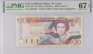 East Caribbean 20 Dollars Nd 1994 P 33 L Gem Unc Pmg 67 Epq