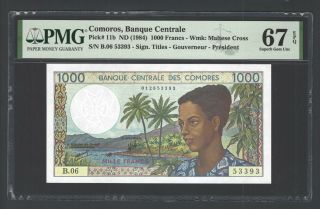 Comoros 1000 Francs Nd (1984) P11b Uncirculated Grade 67