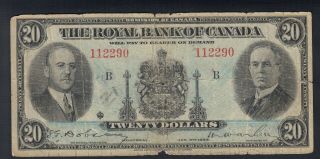 1935 Royal Bank Of Canada 20 Dollars Chartered Bank Note