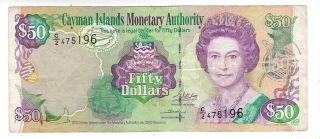 Cayman Islands $50 Dollars Vf,  Qeii Banknote (2003) P - 32b Prefix C/2 Paper Money