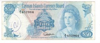 Cayman Islands $50 Dollars Vf,  Qeii Banknote (1974) P - 10 First Prefix A/1