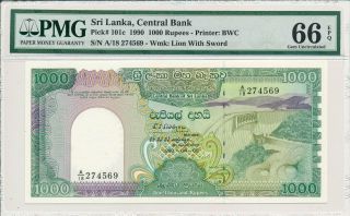 Central Bank Sri Lanka 1000 Rupees 1990 Pmg 66epq