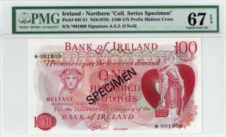 Ireland 1978 Bank Of Ireland 100 Pounds Specimen.  Pick 64cs1