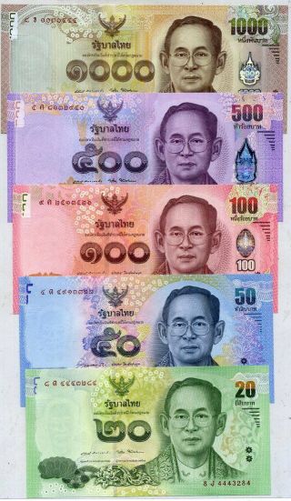 Thailand Set 5 Unc 20 50 100 500 1000 Baht Nd 2014 P 118 - 122 Random Sign Nr