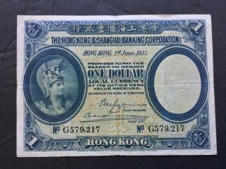 1935 The Hongkong & Shanghai Banking Corporation $1 Dollar.
