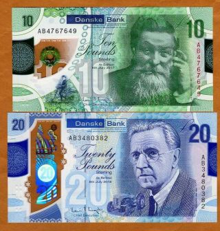 Set Ireland Northern,  Danske Bank,  10; 20 Pounds,  2017 - 2019 P -,  Polymer,  Unc