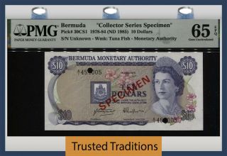 Tt Pk 30cs1 1978 Bermuda 10 Dollars Queen Elizabeth Ii Specimen Pmg 65 Epq Gem