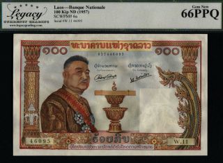 Tt Pk 6a 1957 Laos Banque Nationale 100 Kip Lcg 66 Ppq Gem Oversize Beaut