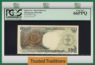 Tt Pk 128g 1992/1998 Indonesia 500 Rupiah Stunning Orangutan Pcgs 66 Ppq Gem