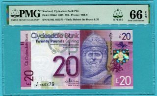 Scotland (clydesdale Bank) 20 Pounds 2015 P229kd Unc / Pmg Graded Gem66epq