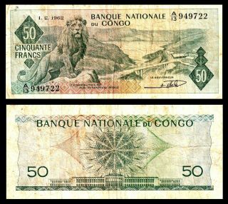 Congo Democratic Republic 50 Francs 1962 P - 5a Rare Note