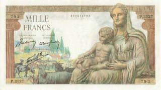 France 1000 Francs 1943 P - 102 Au,