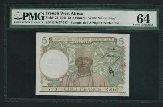 French West Africa 5 Francs 1942 P - 25 Pmg 64