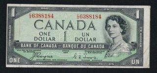 Canada 1954 $1 Dollar Bill Devils Face Coyne - Towers Very Bright Note Miss Cut