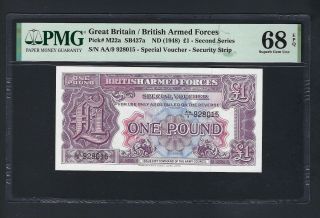 British Armed Forces One Pound Nd (1948) Pm22a Uncirculated Grade 68 Top Pop
