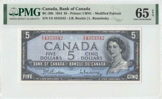 1954 Bank Of Canada Qeii $5 Beattie & Rasminsky 4353342 ( (pmg 65 Epq))