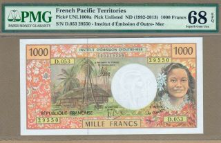 French Pacific Ter.  : 1000 Francs Banknote,  (unc Gem Pmg68),  P - 2,  2013,  No