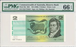 Reserve Bank Commonwelth Of Australia $2 Nd (1968) Pmg 66epq