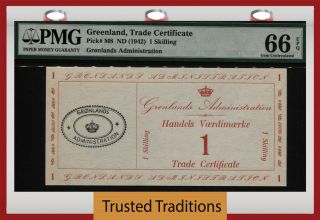 Tt Pk M8 1942 Greenland Trade Certificate 1 Skilling Pmg 66 Epq Gem Uncirculated